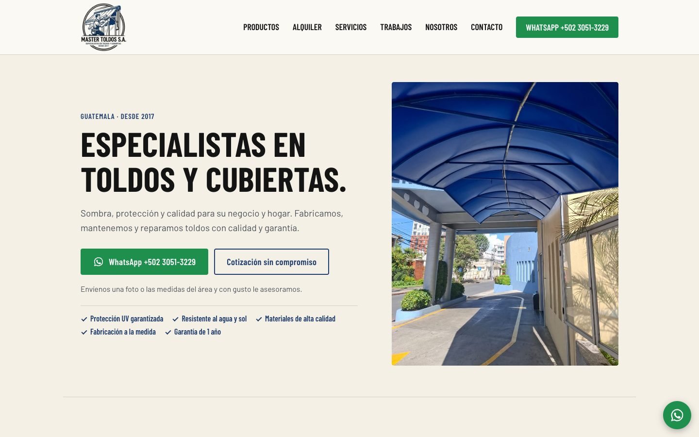 Sitio web de MASTER TOLDOS